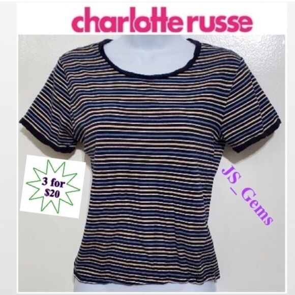 Charlotte Russe Medium Striped Blue Top - Picture 1 of 8